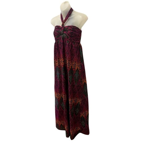 Xhiliration Maxi Tie Halter Dress Boho Print Dress Long Medium M NWOT - Picture 1 of 9